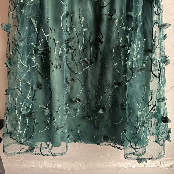 Dark Fairycore Forest Green Sheer Floral Applique Tulle Midi Skirt Ethereal Sz M - Picture 3 of 7